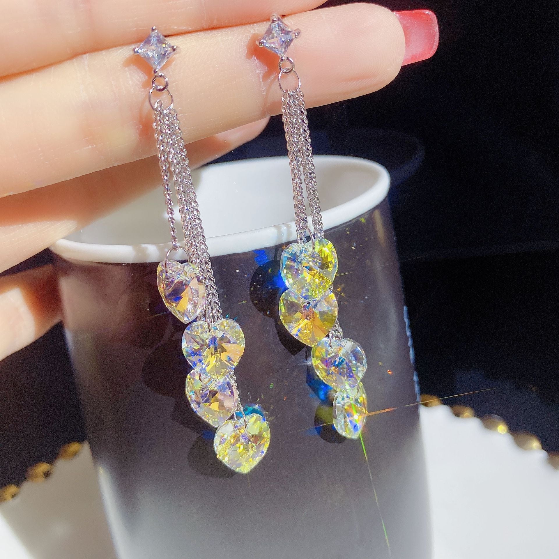 Pendientes de cristal de borlas largas al por mayor